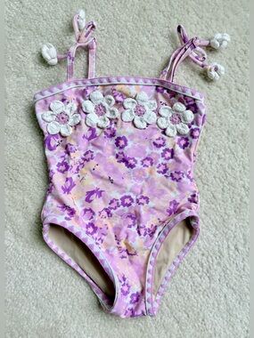 Shade Critters Palm beach Floral Crochet Accent Swimsuit - 12-18 months